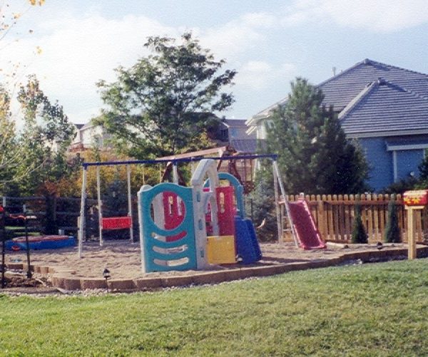 play area, swing set, climbing structure